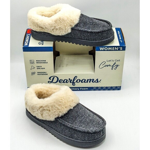 Dearfoams Women’s Memory Foam Indoor/Outdoor Slippers, Black, M (7-8) - Picture 2 of 5